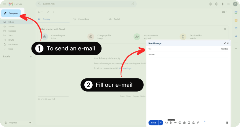 Email interface showing where to compose